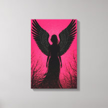 Dark Angel Silhouette Art with Neon Pink Vibes
