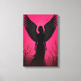 Dark Angel Silhouette Art with Neon Pink Vibes Canvas Print