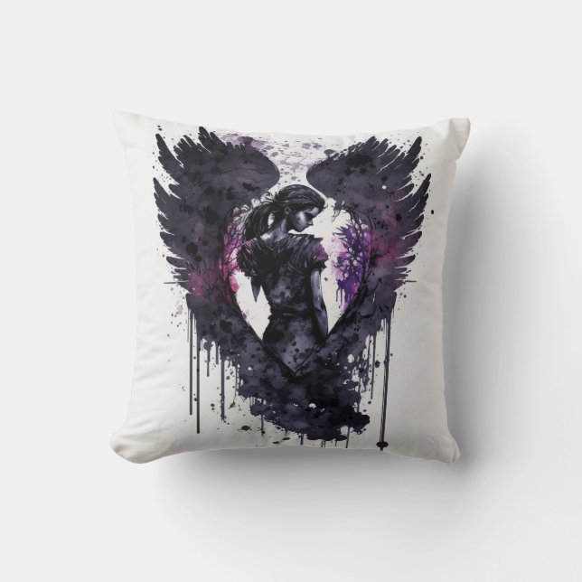 Dark Angel Valentine With Inky Dark Wings Cushion (Front)