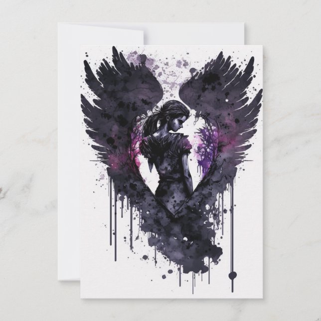 Dark Angel Valentine With Inky Dark Wings Holiday  (Front)