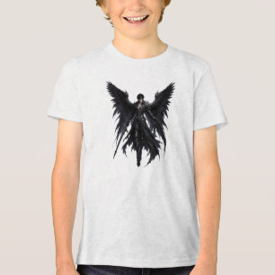 Dark Angel Warrior with Giant Black Wings Tri-Blend Shirt