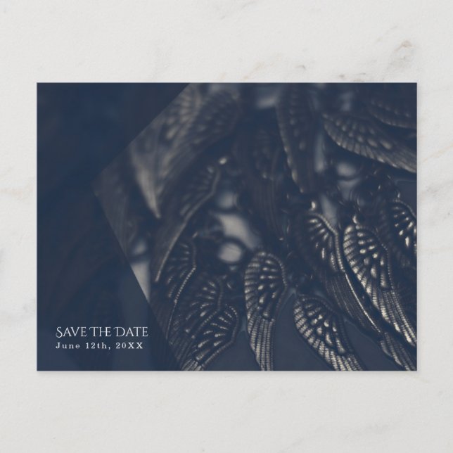 Dark Angel Wings Gothic Glam Chic Save the Date Announcement Postcard (Front)