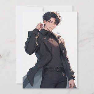 Dark Anime Boy Fashion Portrait Black Aesthetic Invitation