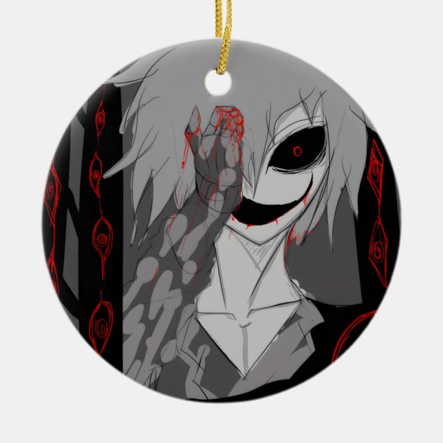 Dark Anime Fantasy Crow and Demon Art Ceramic Tree Decoration (Front)