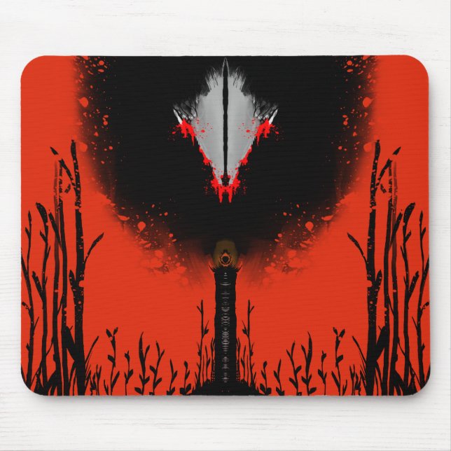 Dark Anime Fantasy Crow and Demon Art Mouse Mat (Front)