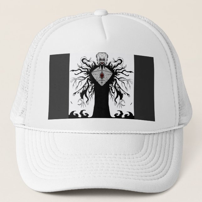 Dark Anime Fantasy Crow and Demon Art Trucker Hat (Front)