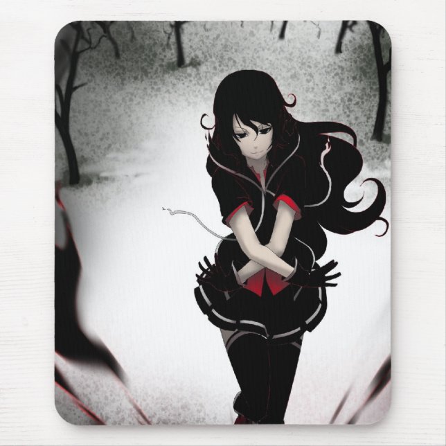 Dark Anime Girl - On White Mouse Mat (Front)