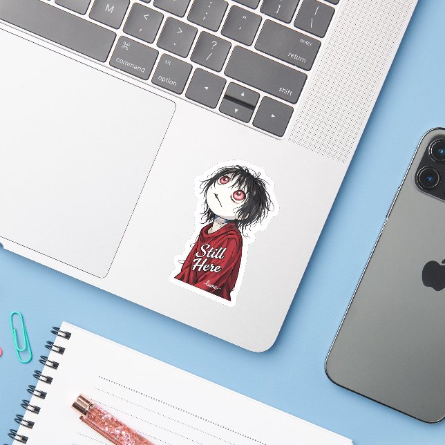 Dark Anime  "Still Here" Aesthetic Gothic Illustra (Laptop w/ iPhone)