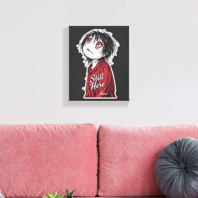 Dark Anime  "Still Here" Aesthetic Gothic Illustra Canvas Print (Insitu(LivingRoom))