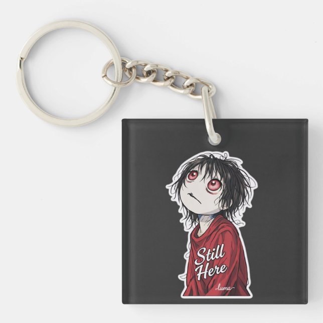 Dark Anime  "Still Here" Aesthetic Gothic Illustra Key Ring (Front)