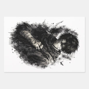 Dark Anime Warrior Bandaged Ninja Grunge Art Wrapping Paper Sheet