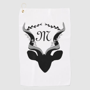 Dark Antelope Silhouette Monogram Golf Towel