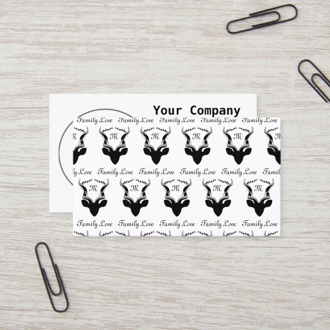 Dark Antelope Silhouette w Customised Monogram Business Card (Front/Back In Situ)