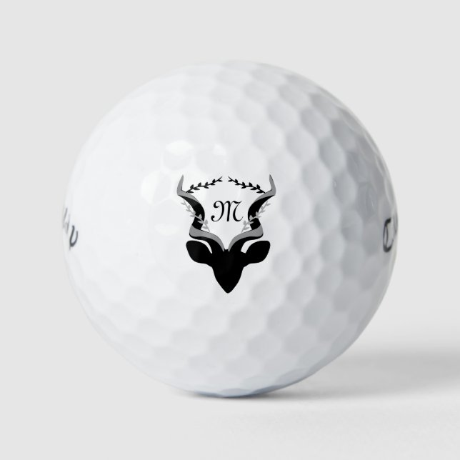 Dark Antelope Silhouette w Customised Monogram Golf Balls (Front)