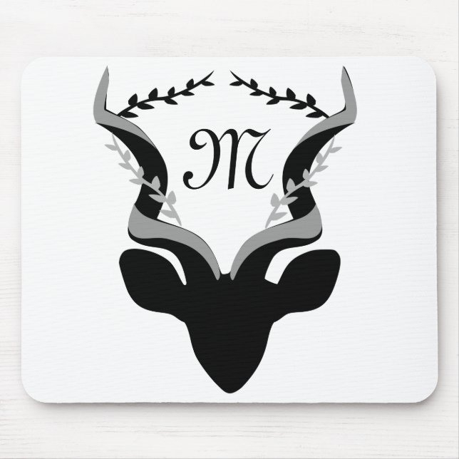 Dark Antelope Silhouette w Customised Monogram Mouse Mat (Front)