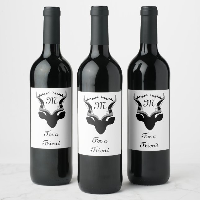 Dark Antelope Silhouette w Customised Monogram Wine Label (Bottles)