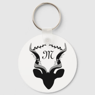 Dark Antelope Silhouette w Customized Monogram Key Ring