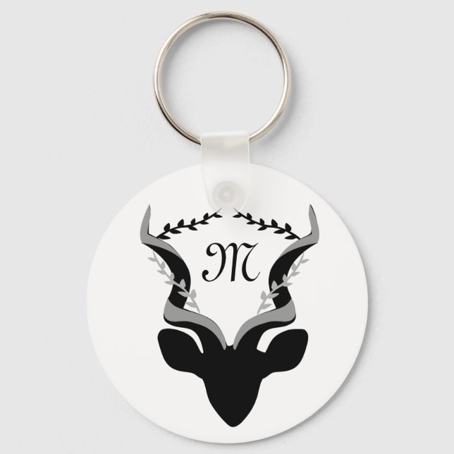 Dark Antelope Silhouette w Customized Monogram Key Ring (Front)
