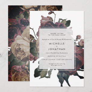 Dark Antique Vintage Roses Wedding Invitation