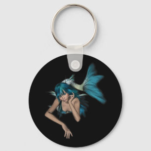 Dark Aqua Blue 3D Mermaid Key Ring
