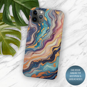 Dark Aqua Blue Purple Pink Gold Marble Art Pattern iPhone 16 Pro Max Case