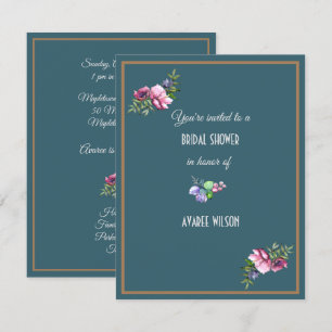 Dark Aqua Bridal Shower Florals Invitation