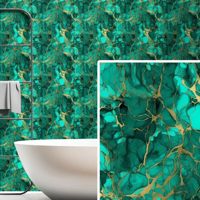 Dark Aqua Green Gold Marbled  Wallpaper (Creator Uploaded)