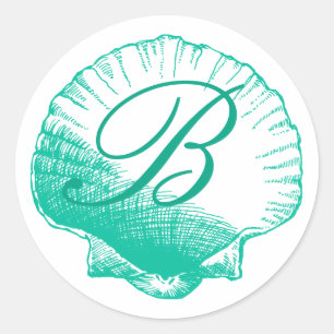 Dark Aqua Monogrammed Sea Shell Sticker