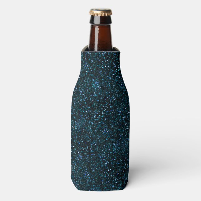 Dark Aqua Teal Blue Glitter Bottle Cooler (Bottle Front)
