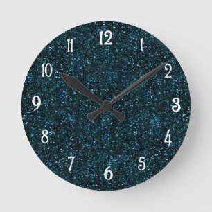 Dark Aqua Teal Blue Glitter Round Clock
