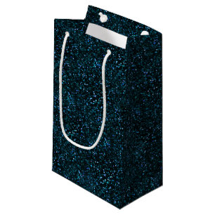 Dark Aqua Teal Blue Glitter Small Gift Bag