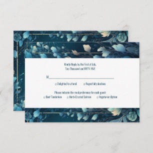 Dark Aquamarine and Teal Blue Floral Wedding RSVP Card