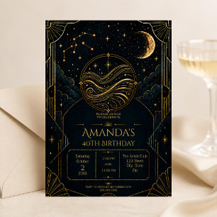 Dark Aquarius 40th Birthday Invitation Midnight