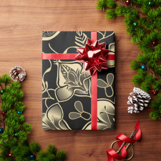 Dark Arabic Flower Pattern Wrapping Paper