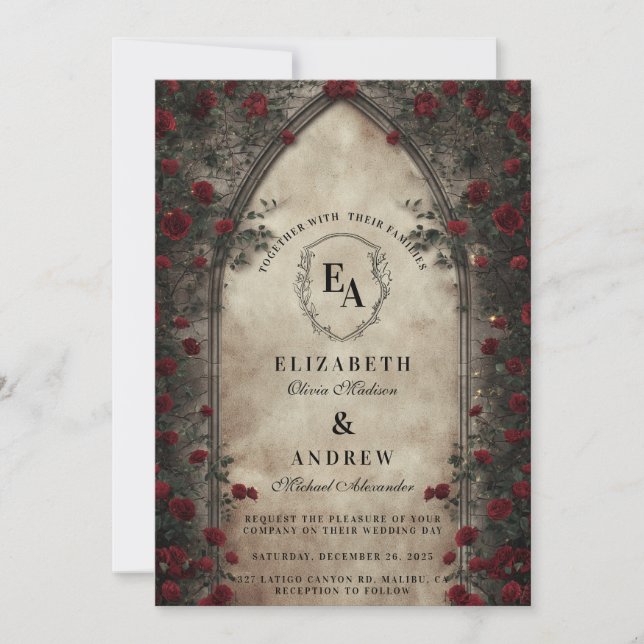 Dark Archway Rose Wedding Invitation (Front)