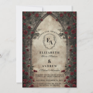Dark Archway Rose Wedding Invitation