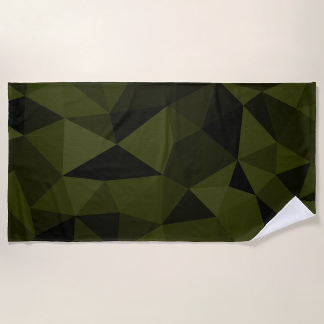 Dark army green black geometric mesh pattern cool  beach towel (Front)