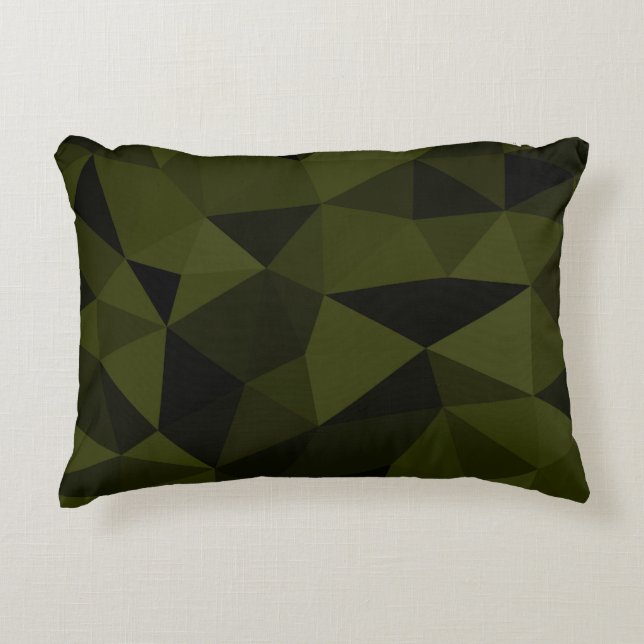 Dark army green black geometric mesh pattern cool  decorative cushion (Front)