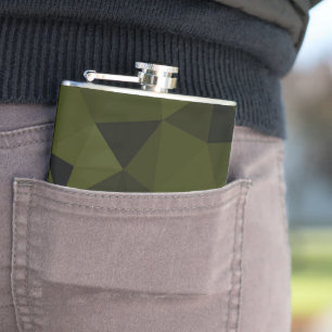 Dark army green black geometric mesh pattern cool hip flask