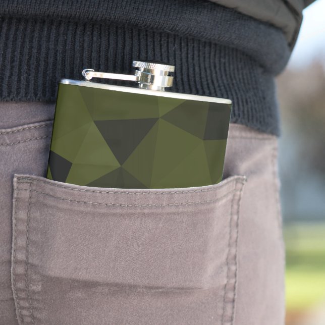 Dark army green black geometric mesh pattern cool  hip flask (In Situ)