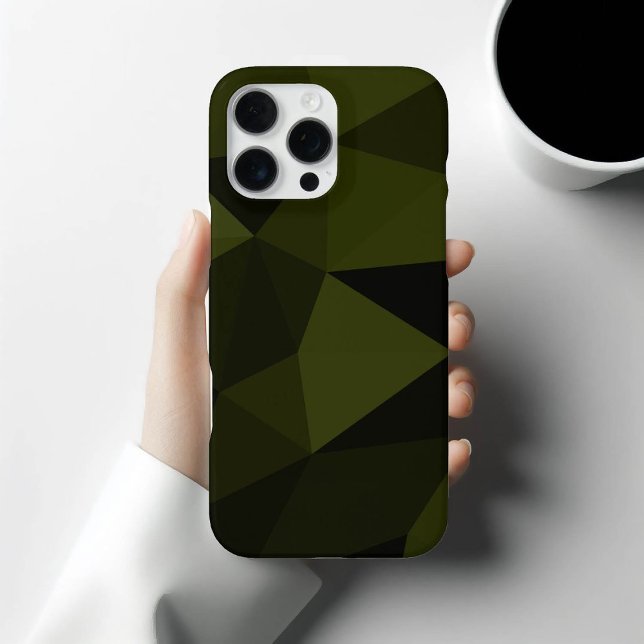 Dark army green black geometric mesh pattern cool  iPhone case (Creator Uploaded)