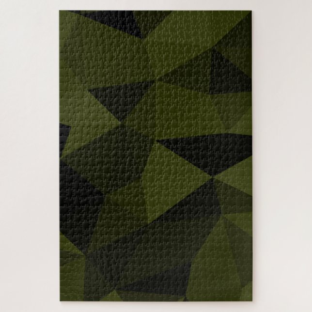 Dark army green black geometric mesh pattern cool  jigsaw puzzle (Vertical)