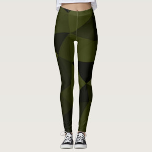 Dark army green black geometric mesh pattern cool leggings