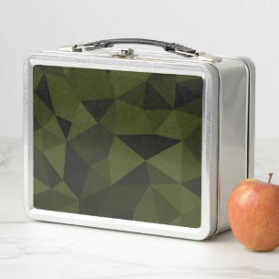 Dark army green black geometric mesh pattern cool  metal lunch box