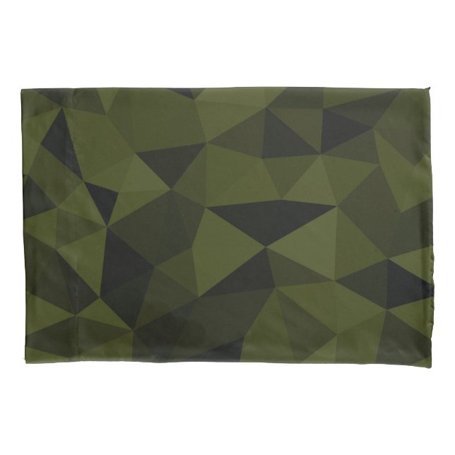 Dark army green black geometric mesh pattern cool  pillowcase (Front)