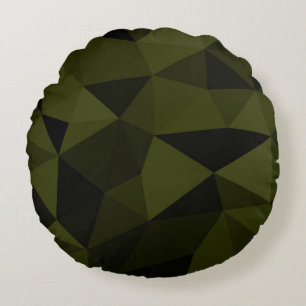 Dark army green black geometric mesh pattern cool  round cushion