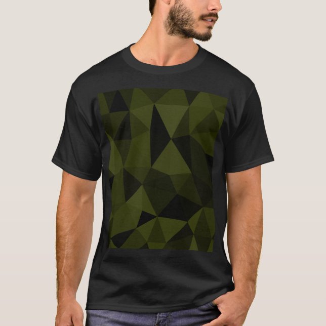 Dark army green black geometric mesh pattern cool  T-Shirt (Front)