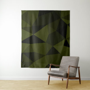 Dark army green black geometric mesh pattern cool  tapestry