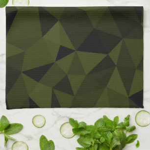 Dark army green black geometric mesh pattern cool  tea towel