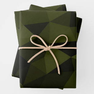 Dark army green black geometric mesh pattern cool  wrapping paper sheet